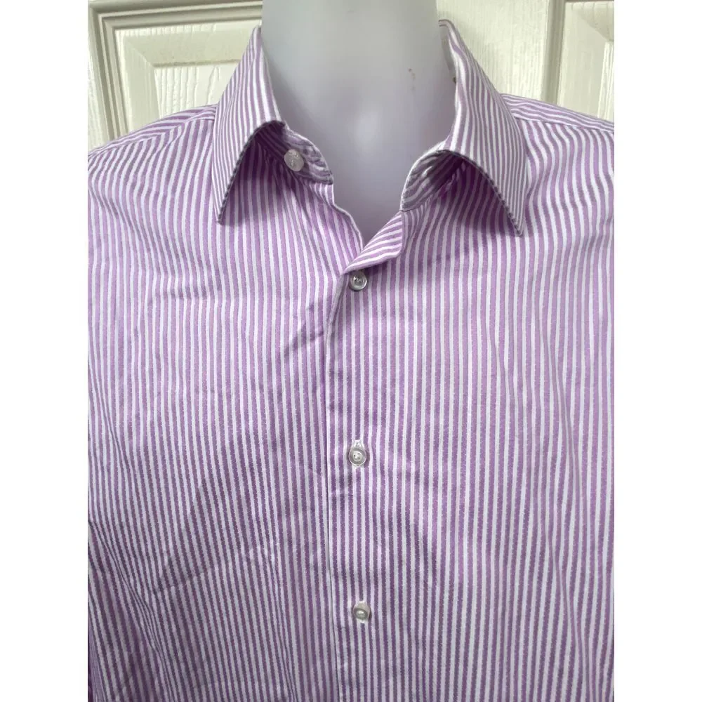 Robert Graham Knowledge Wisdom Truth Purple Striped Button Down Dress Shirt 16.5